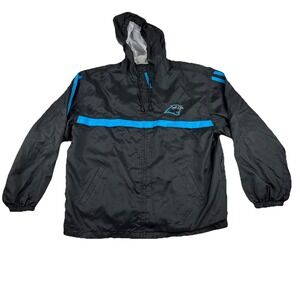 VTG Carolina Panthers NFL Game Day Hooded Windbreaker Jacket Black Full Zip Med
